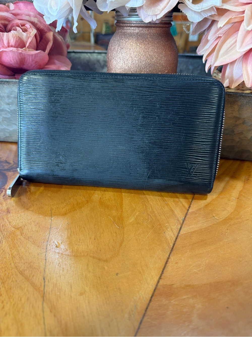 Louis Vuitton Black Epi Leather Zip Wallet with Subtle LV Emboss Needs Zipper
